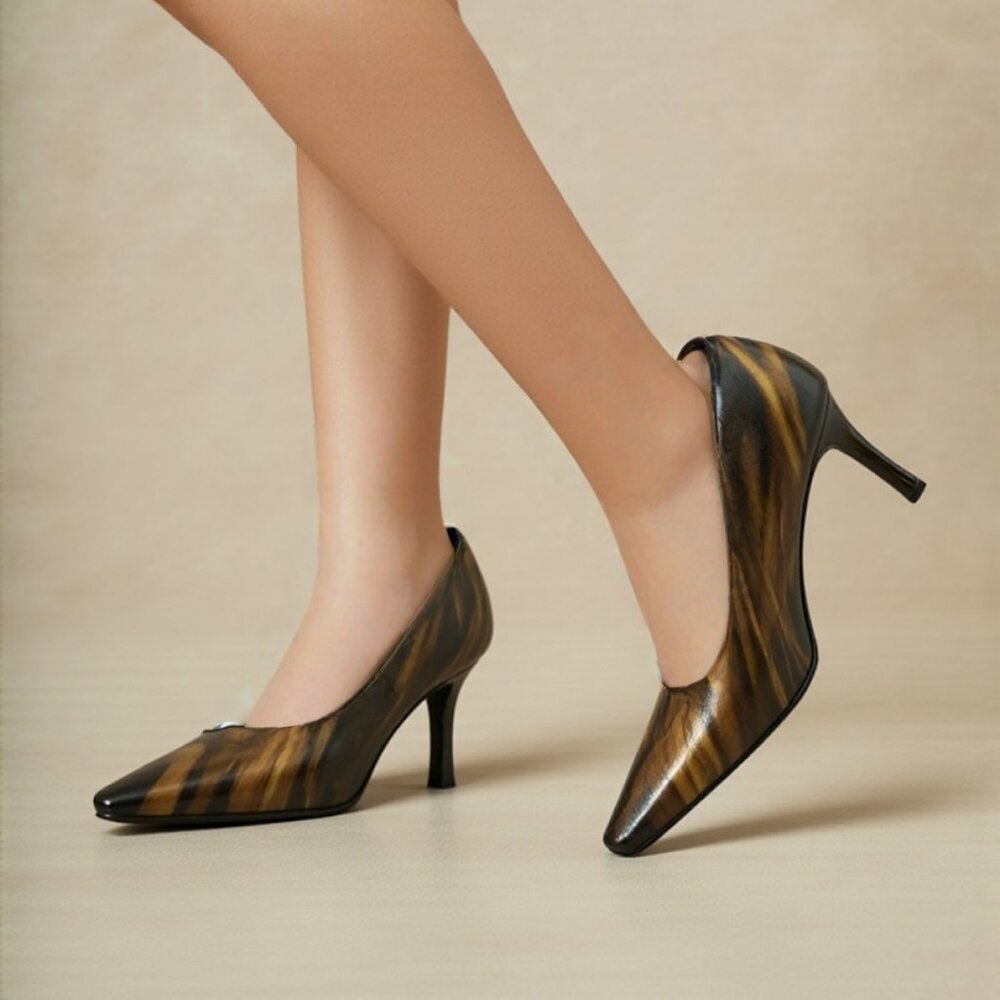 Stuart Weitzman Metallic Copper Gold Brown Lamé leather Luxury Heels Pumps 8.5